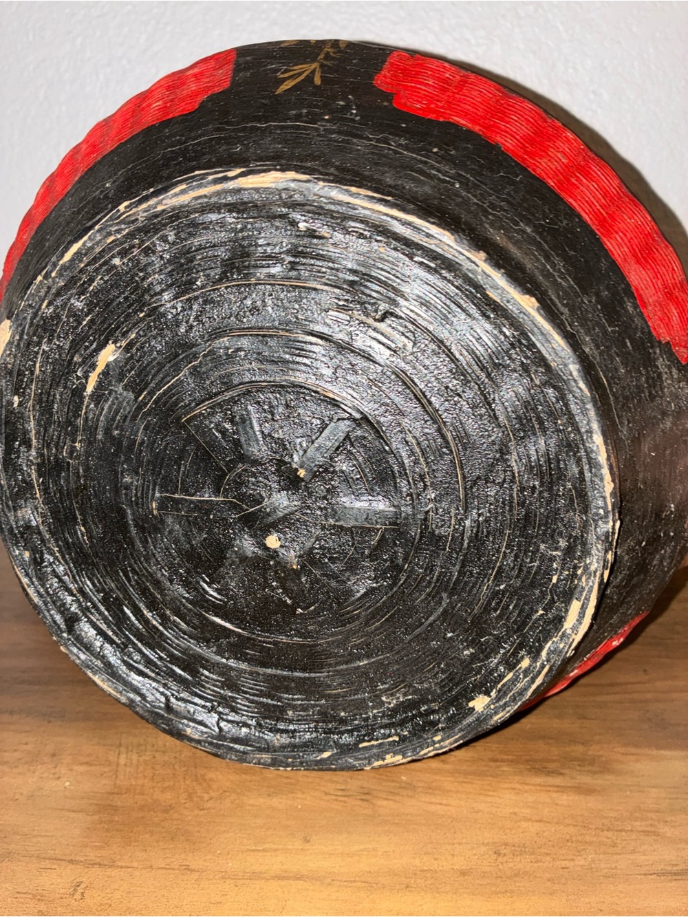 Vintage Chinese Peranakan Wedding Basket Hand Painted Black Red Bamboo rare - Picture 12 of 16